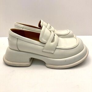 Beau Today Platform Penny Loafers Womens 8.5 (250 mm) White Leather Chunky